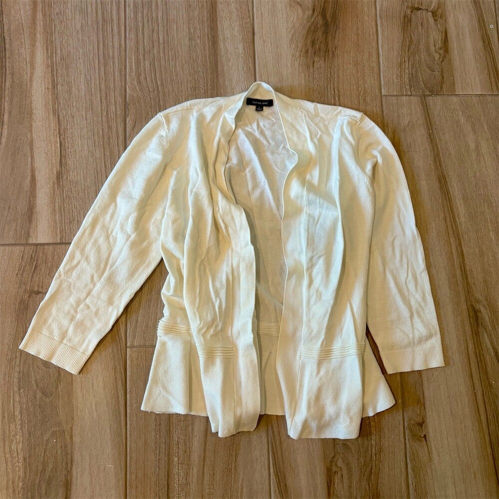 Verve Ami Cardigan Sweater Womens Size L Ivory Open Front Long Sleeve Knit